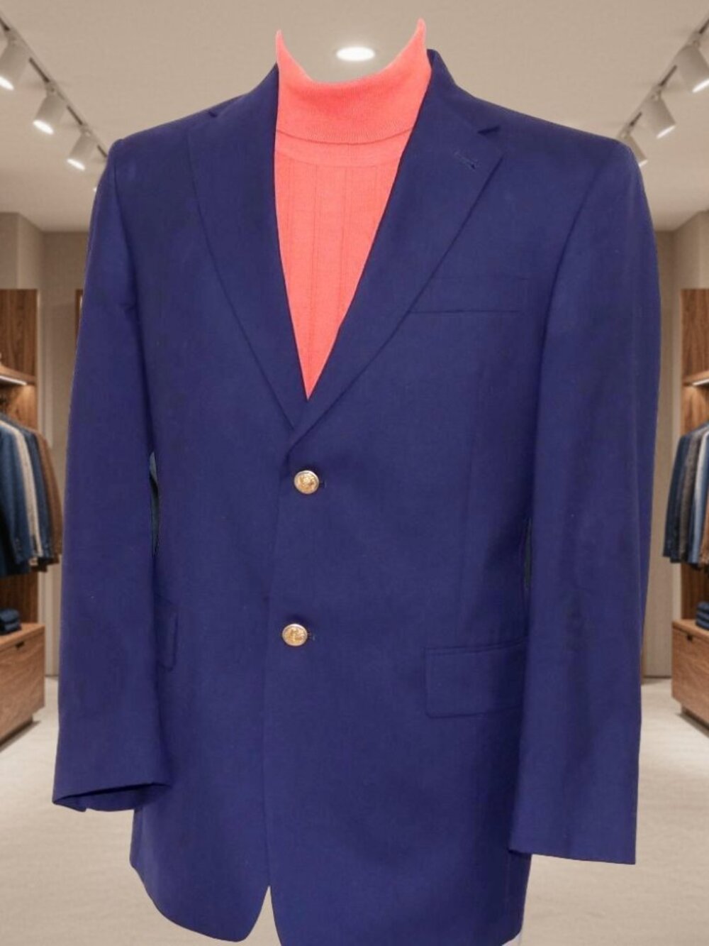 HART SCHAFFNER MARX Classic Navy Men's Blazer W/Gold Buttons Single Breasted 40R